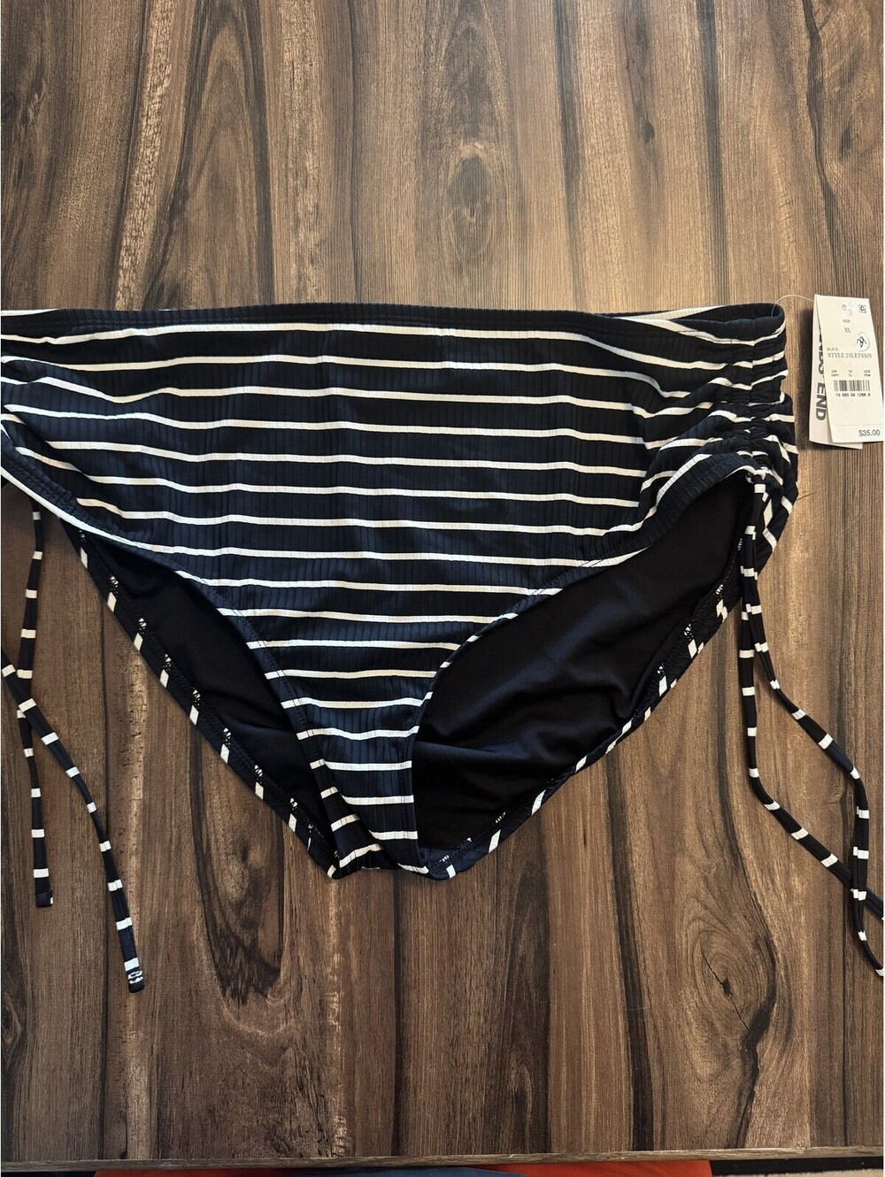 Lands' End Black White Striped Bikini Bottom Women's Size XL NWT
